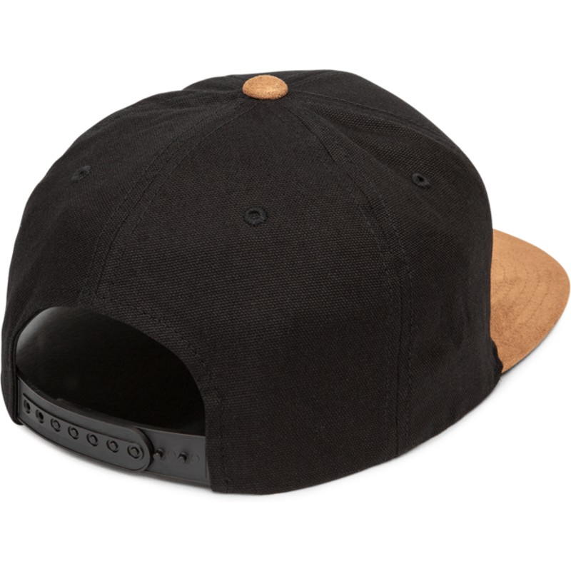volcom-flat-brim-vintage-black-quarter-fabric-black-snapback-cap-with-brown-visor