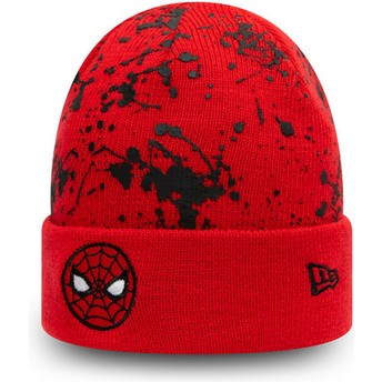 New Era Youth Spider-Man Cuff Knit Paint Splat Marvel Comics Red Beanie
