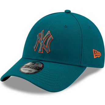 New Era Curved Brim Blue Logo 9FORTY Pop Outline New York Yankees MLB Blue and Orange Adjustable Cap