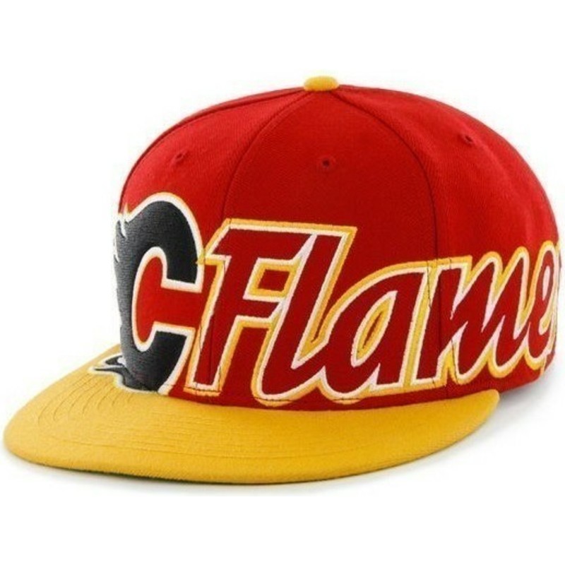 47-brand-flat-brim-script-logo-calgary-flames-nhl-black-snapback-cap